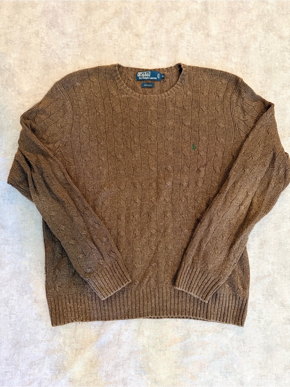 Polo by Ralph Lauren Brown Cable-Knit Crewneck Sweater with Green Pony